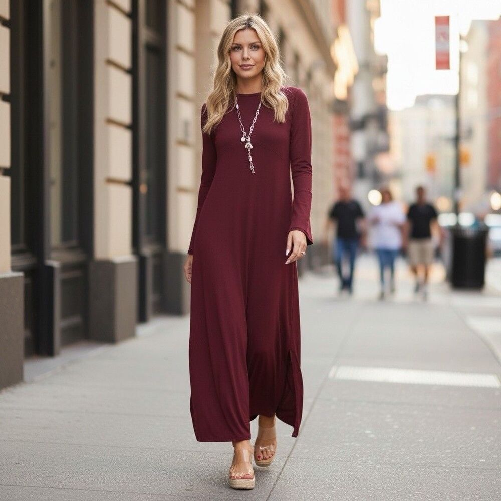 NWOT SheBird Marissa Maxi Bra Dress Dark Cherry Burgundy Wine Long Sleeve 5 M/L